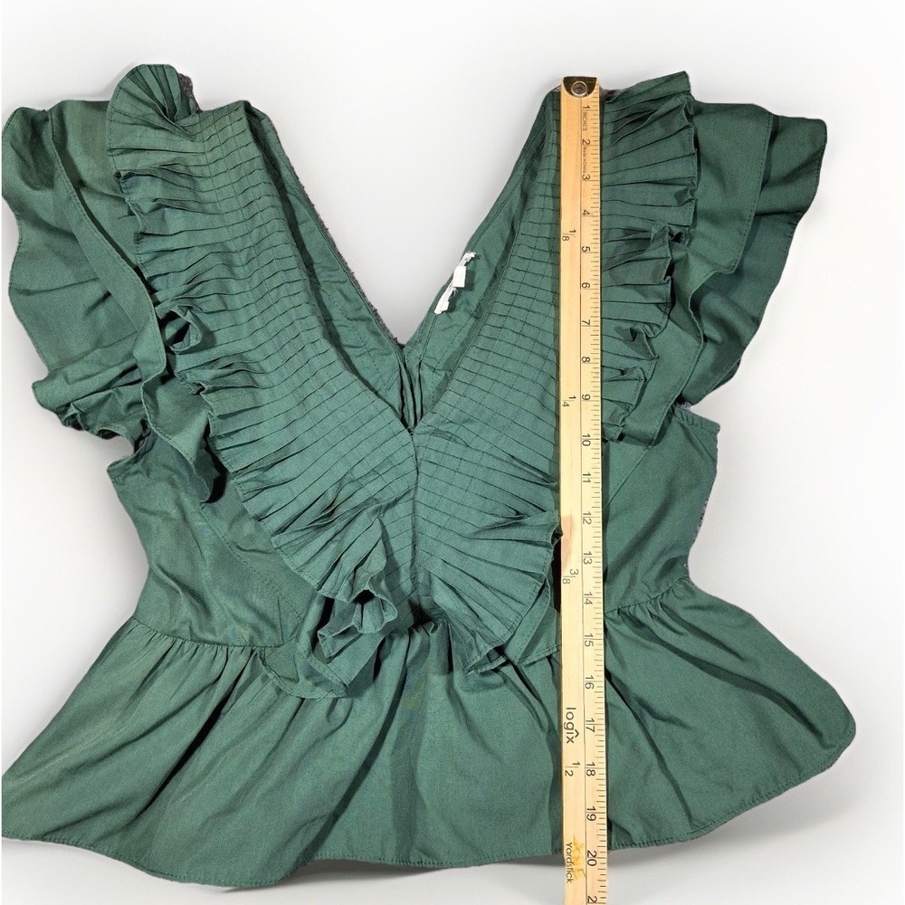 entro Green Ruffled V-Neck Peplum Blouse - Picture 6 of 8